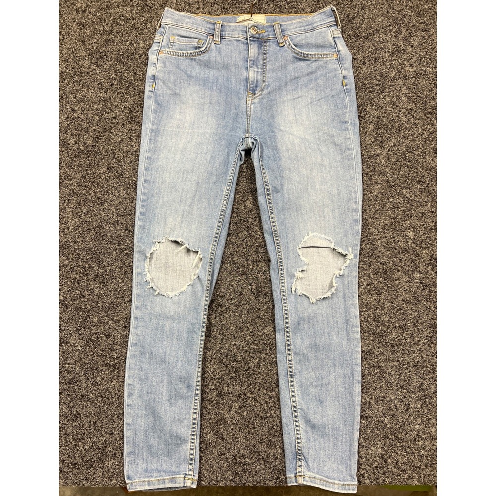 Free People Jeans Women 29 Blue Skinny Distressed High Rise Light Wash Denim